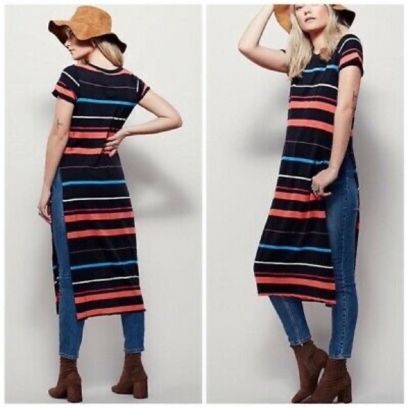 Free People Dresses & Skirts - Free People Too Legit Split Side Maxi Dress
Black with Rainbow Stripes Multi